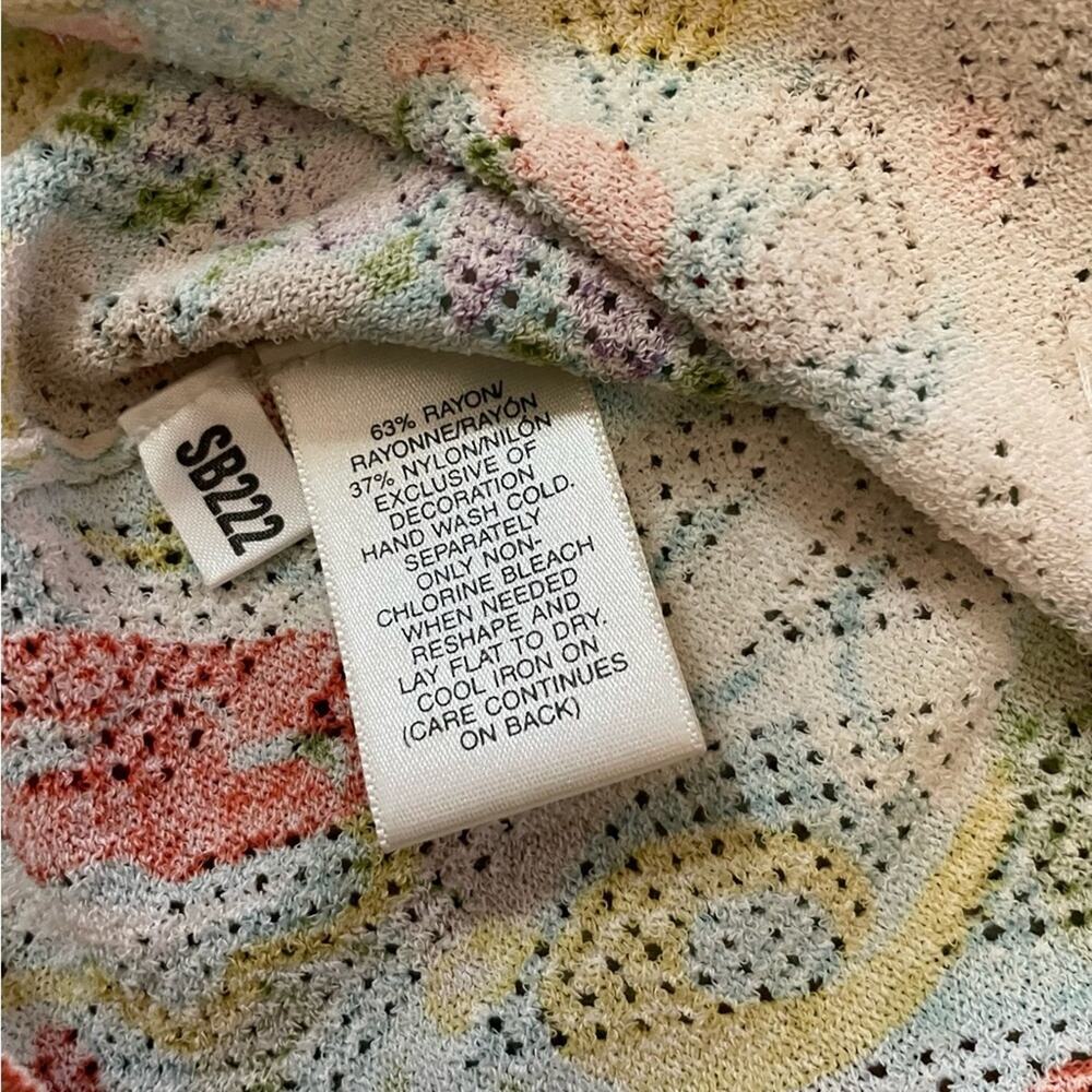 Vintage Open Knit Coastal Sequin Floral Cardigan Medium Hippie Breezy Resort - Picture 6 of 7